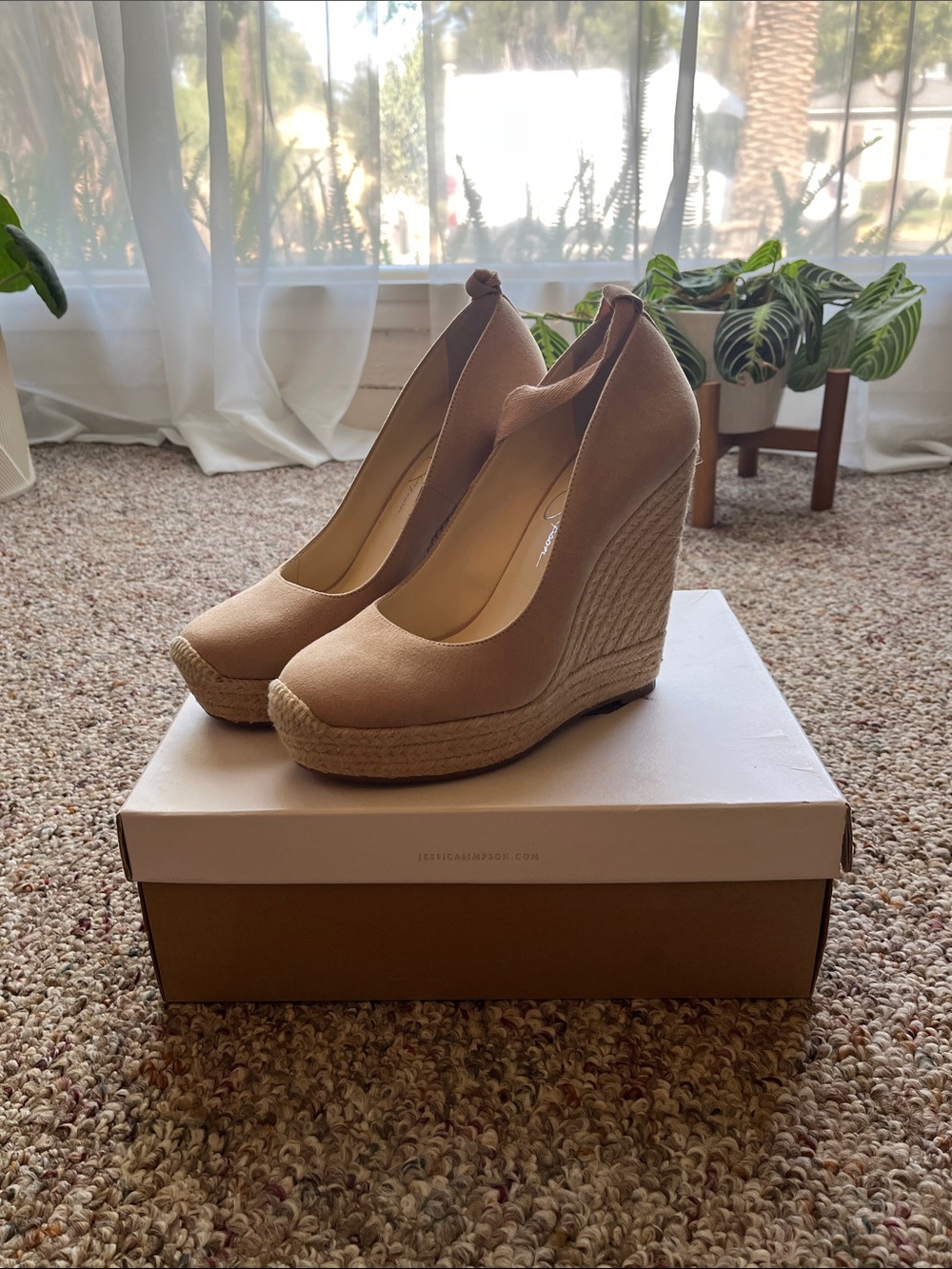 Jessica Simpson Tan Espadrille Wedge Pumps